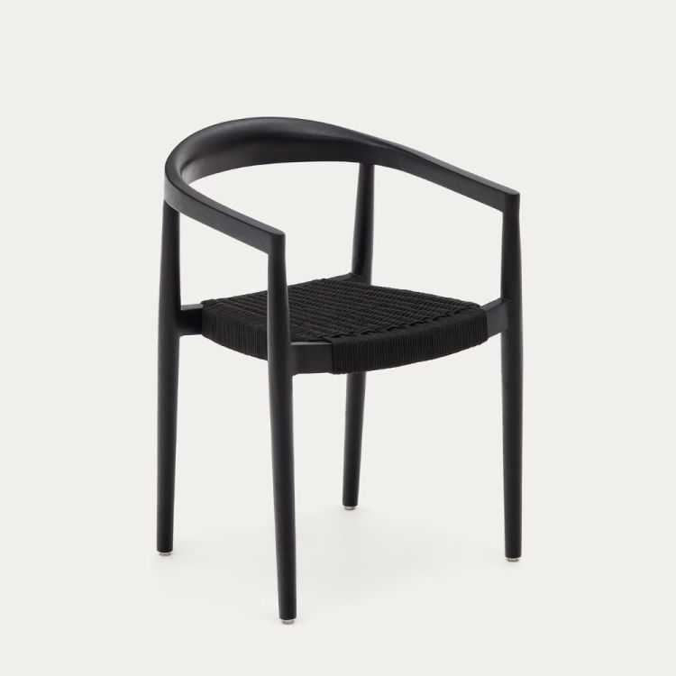 CHAISE YDALIA EMPILABLE TECK MASSIF NOIR ET CORDE NOIR