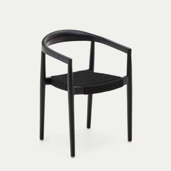 CHAISE YDALIA EMPILABLE TECK MASSIF NOIR ET CORDE NOIR