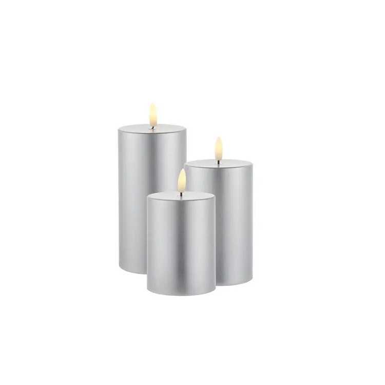 CONJUNTO DE VELA LED EXCLUSIVA SILLE 7,5 X1 0/12,5/15 CM PRATA