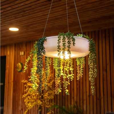 JARDINIERE RONDE SUSPENDUE ET LUMINEUSE ELBA 39 CM BLANC 2