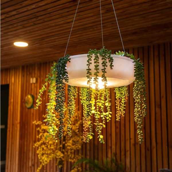 ROUND HANGING AND LIGHT PLANTER ELBA 59 WHITE
