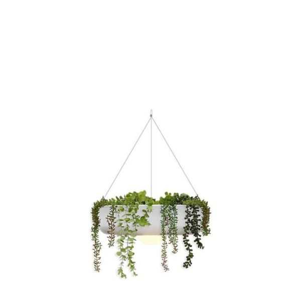 JARDINIERE RONDE SUSPENDUE ET LUMINEUSE ELBA 39 CM BLANC