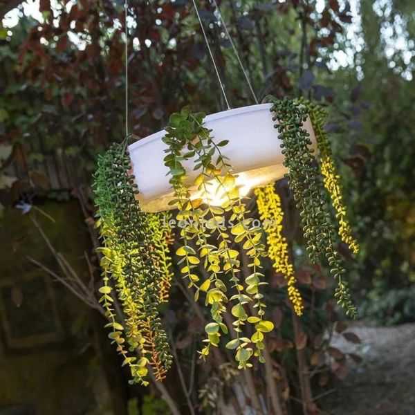 ROUND HANGING AND LIGHT PLANTER ELBA 59 WHITE