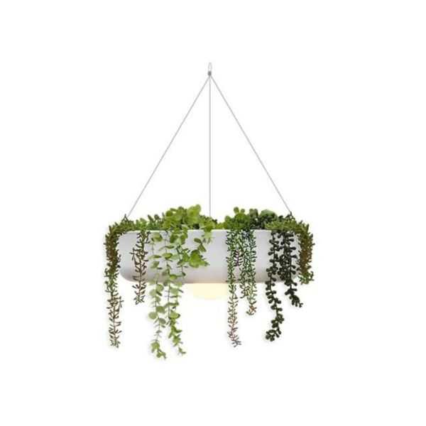 JARDINIERE RONDE SUSPENDUE ET LUMINEUSE ELBA 59 CM BLANC