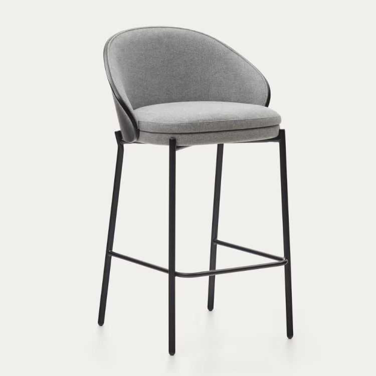 TABOURET EAMYMETAL NOIR PLACAGE FRENE