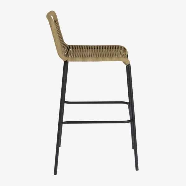 TABOURET LAMBTON EN CORDE MARRON ET ACIER FINITION NOIRE HAUTEUR 74 C