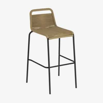 TABOURET LAMBTON EN CORDE MARRON ET ACIER FINITION NOIRE HAUTEUR 74 C