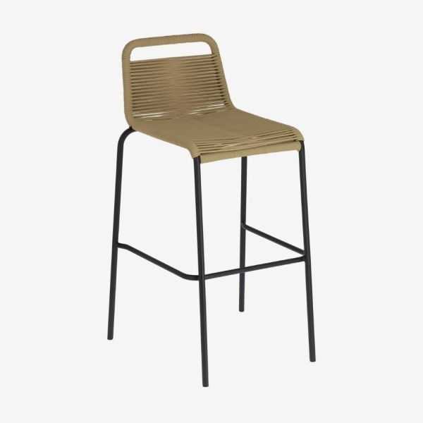 TABOURET LAMBTON EN CORDE MARRON ET ACIER FINITION NOIRE HAUTEUR 74 C