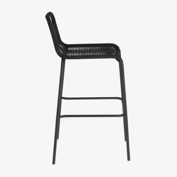 TABOURET LAMBTON EN CORDE MARRON ET ACIER FINITION NOIRE HAUTEUR 74 C