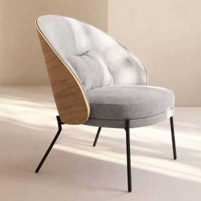 FAUTEUIL EAMY GRIS CLAIR PLACAGE DE FRENE METAL NOIR 2