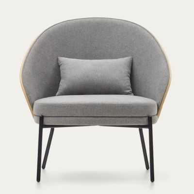 FAUTEUIL EAMY GRIS CLAIR PLACAGE DE FRENE METAL NOIR
