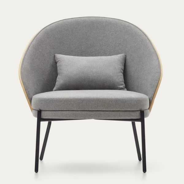 POLTRONA EAMY CINZA CLARO FENHEADO DE METAL PRETO