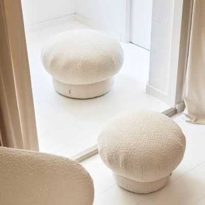 POUF ROND SARISHA BOUCLETTE BLANC 2