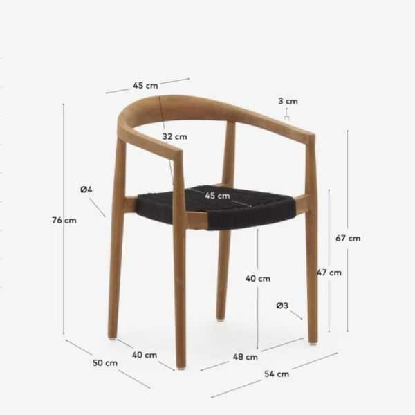 CHAISE YDALIA EMPILABLE TECK MASSIF NATUREL ET CORDE NOIR