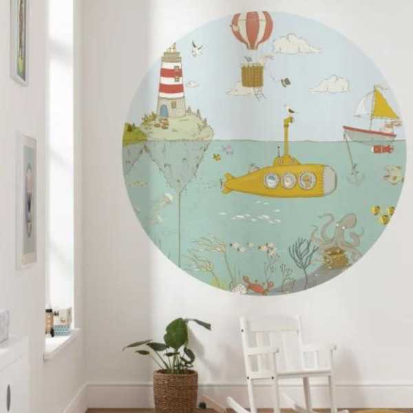 MURALE RONDE AUTO-ADHESIVE ''UNDERWATER'' 125 CM