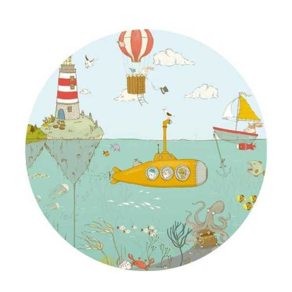 MURALE RONDE AUTO-ADHESIVE ''UNDERWATER'' 125 CM