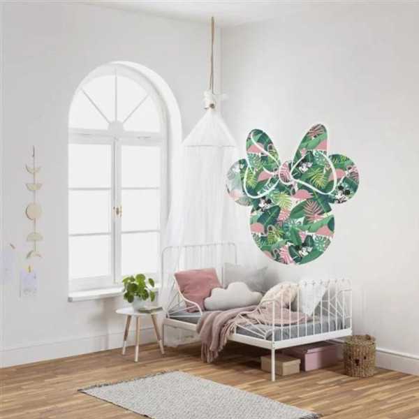 MURALE RONDE AUTO-ADHESIVE ''MINNIE HEAD TROPICAL'' 128 CM