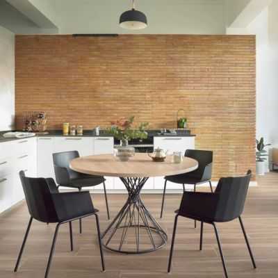 TABLE RONDE NIUT EN MELAMINE FINITION NATURELLE ET PIEDS EN ACIER FIN 2