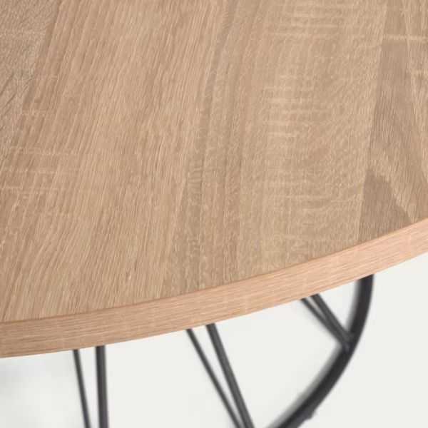 TABLE RONDE NIUT EN MELAMINE FINITION NATURELLE ET PIEDS EN ACIER FIN