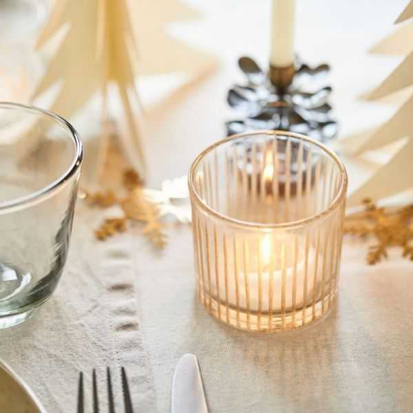 BOUGEOIR POUR PETITES BOUGIES 6.3 CM VERRE A RAYURES DOREES