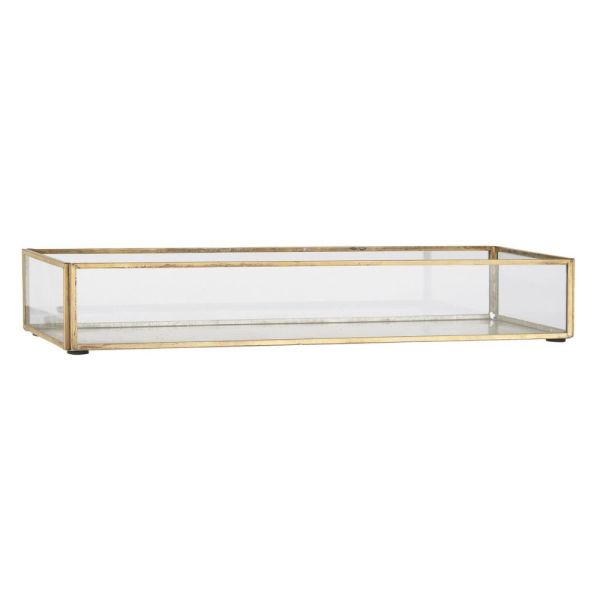 BOITE OUVERTE OBLONGUE EN VERRE ET METAL