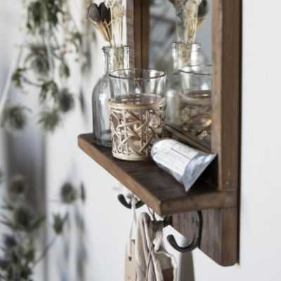 MIROIR AVEC ETAGERE ET 3 PATERES CADRE BOIS 2