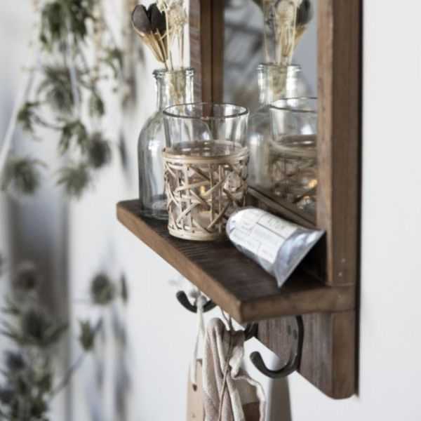 MIROIR AVEC ETAGERE ET 3 PATERES CADRE BOIS