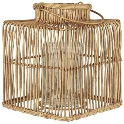 BOUGEOIR CARRE EN ROTIN AVEC INSERT EN VERRE