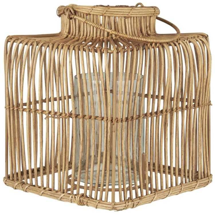 BOUGEOIR CARRE EN ROTIN AVEC INSERT EN VERRE
