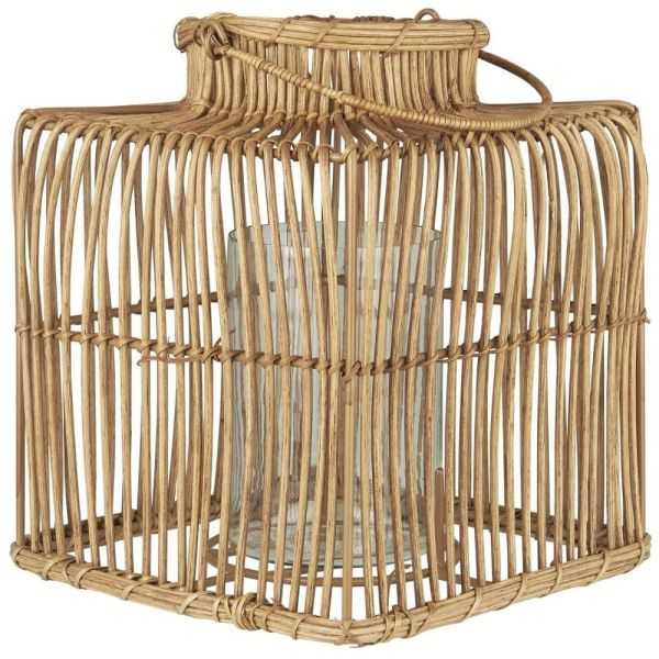 BOUGEOIR CARRE EN ROTIN AVEC INSERT EN VERRE