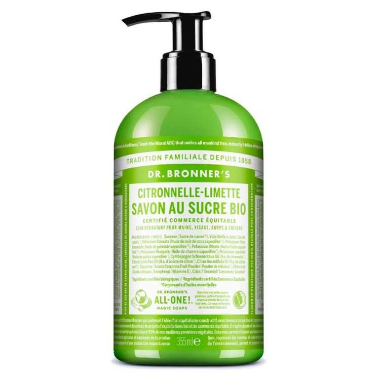 SAVON LIQUIDE AU SUCRE BIO CITRONNELLE CITRON VERT FLACON-POMPE 355 M