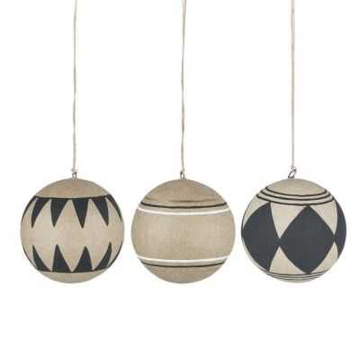 ORNEMENT NOEL 3 MOTIFS PAPIER MACHE BEIGE ET NOIR