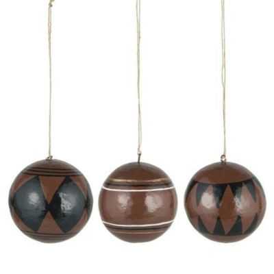 ORNEMENT NOEL 3 MOTIFS PAPIER MACHE MARRON ET NOIR