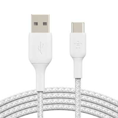 CABLE RENFORCE USB-A VERS USB-C VERS USB 3M BLANC