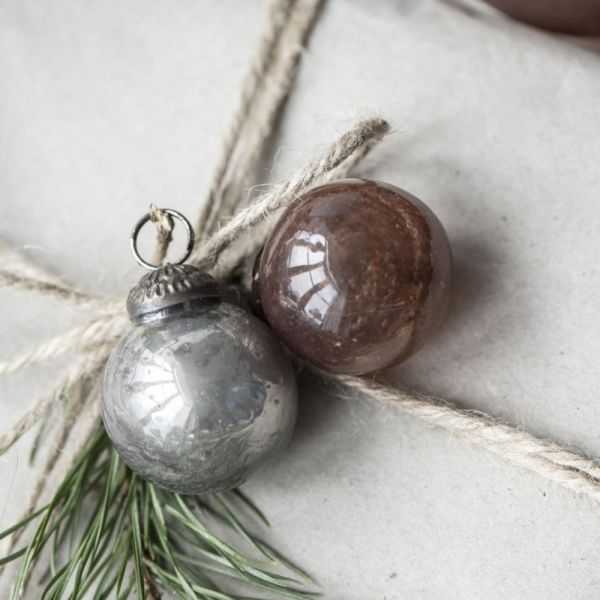SAC AVEC 8 DECORATIONS DE NOEL MINI MARRON RUSTIQUE