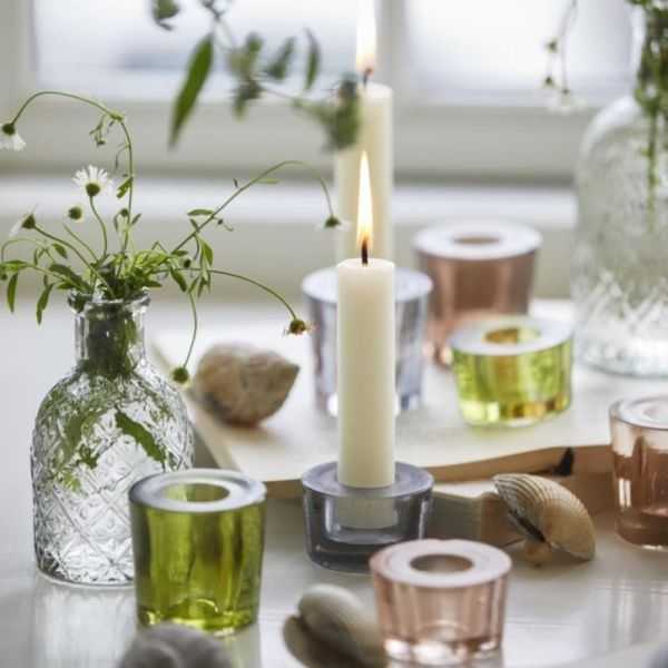 BOUGEOIR GRANDE BOUGIE VERRE 6 COULEURS