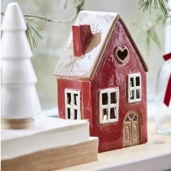 MAISON PHOTOPHORE CHAUFFE-PLAT 1 ROUGE COEUR MARRON