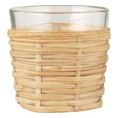 BOUGEOIR VERRE POUR BOUGIE CHAUFFE-PLAT TRESSE EN ROTIN