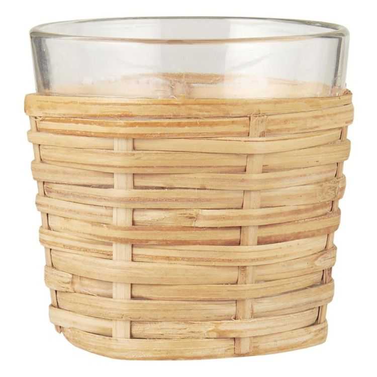 BOUGEOIR VERRE POUR BOUGIE CHAUFFE-PLAT TRESSE EN ROTIN