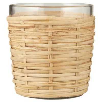 BOUGEOIR VERRE POUR BOUGIE CHAUFFE-PLAT TRESSE EN ROTIN