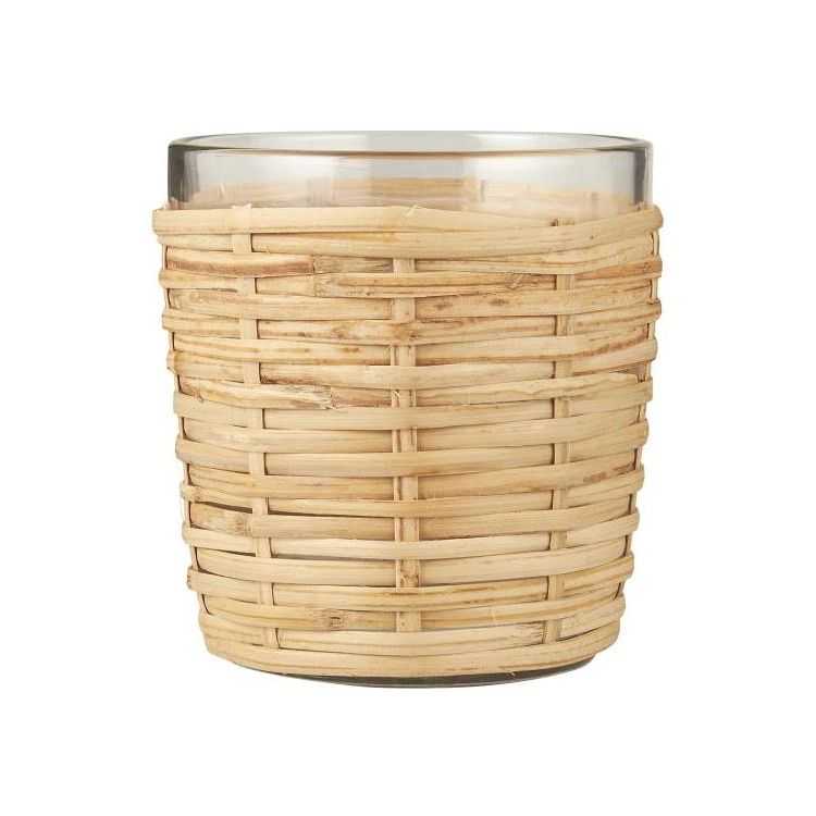 BOUGEOIR VERRE POUR BOUGIE CHAUFFE-PLAT TRESSE EN ROTIN