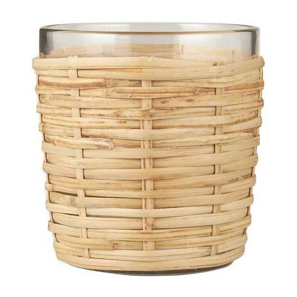BOUGEOIR VERRE POUR BOUGIE CHAUFFE-PLAT TRESSE EN ROTIN