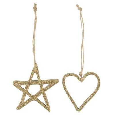 DECORATIONSUSPENDU ETOILE ET COEUR AVEC PAILLETTES