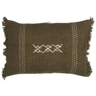 HOUSSE DE COUSSIN SAFI A FRANGES OLIVE ET ECRUE