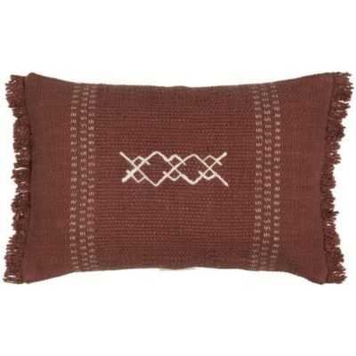 HOUSSE DE COUSSIN SAFI A FRANGES ROUILLE ET ECRUE