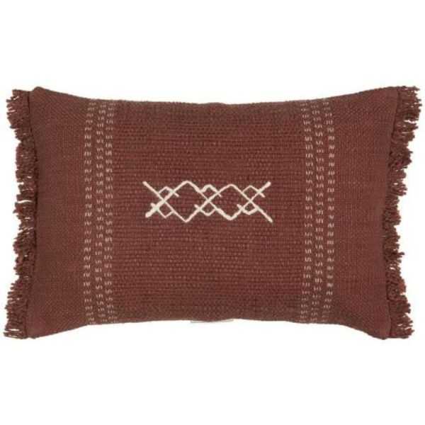 HOUSSE DE COUSSIN SAFI A FRANGES ROUILLE ET ECRUE