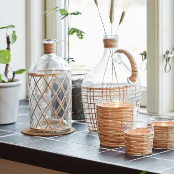 BOUTEILLE EN VERRE AVEC TRESSE EN ROTIN NON FOOD
