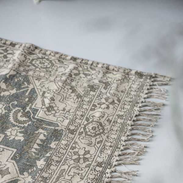 TAPIS TISSE A LA MAIN MARRON ET PETROLE