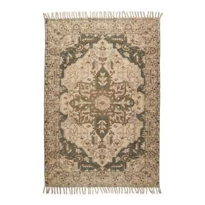 TAPIS TISSE A LA MAIN MARRON ET PETROLE