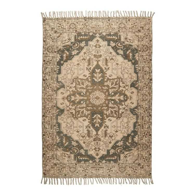 TAPIS TISSE A LA MAIN MARRON ET PETROLE